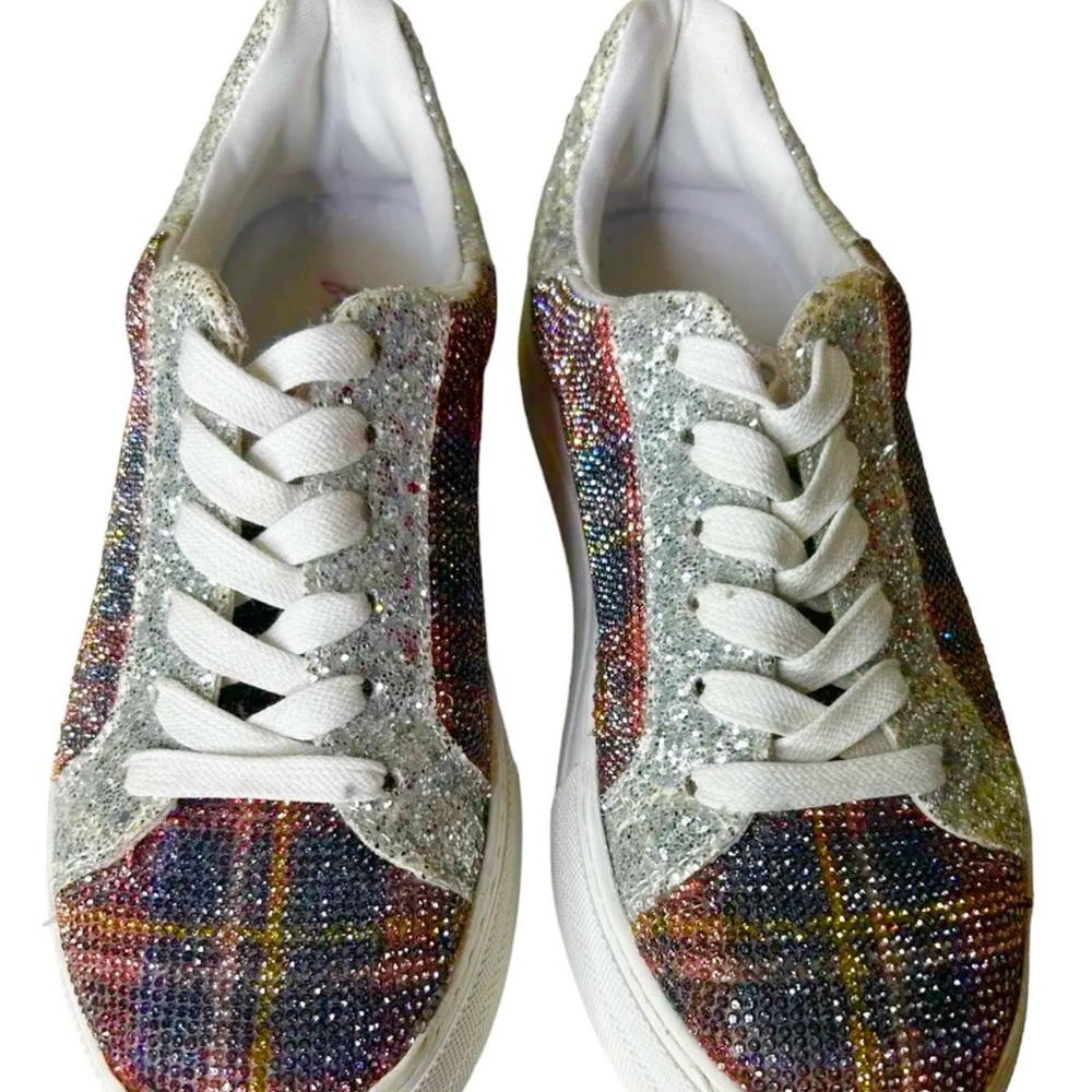 BETSEY JOHNSON Lindsay Rhinestone Plaid Platform Sneakers